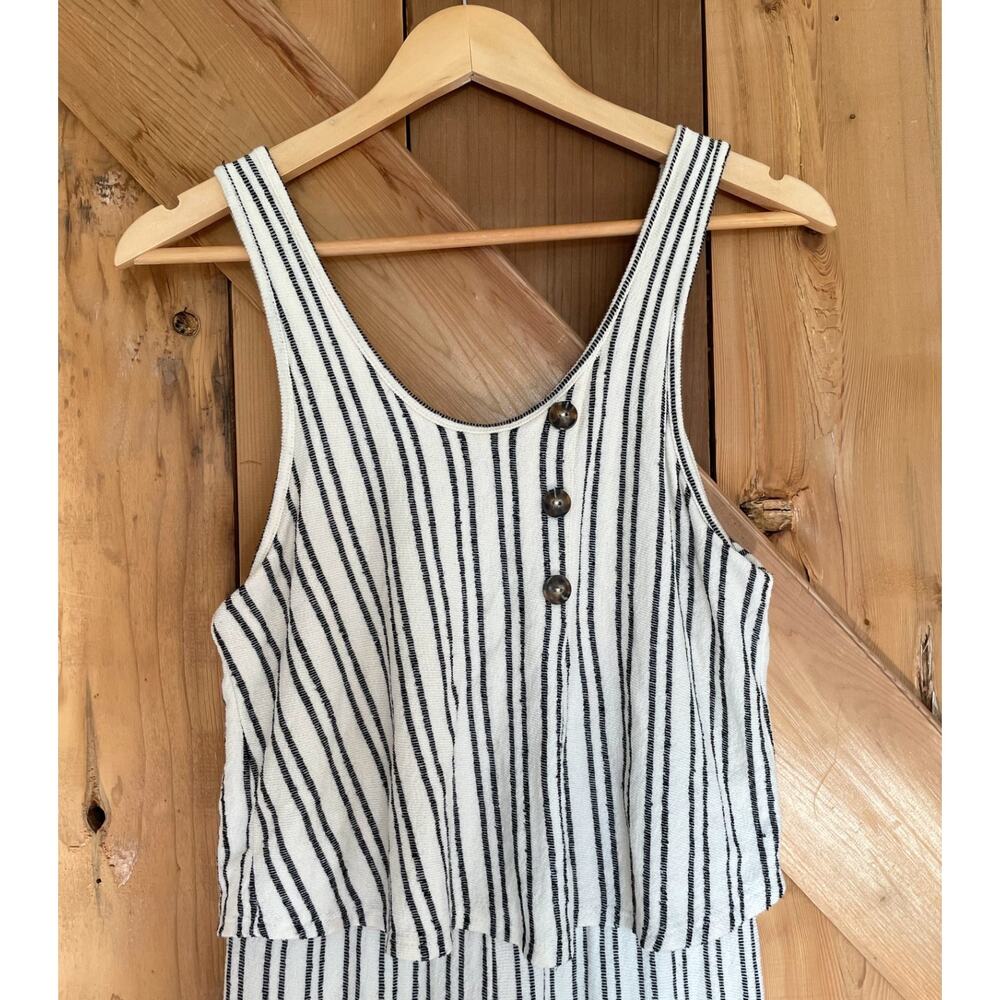 Caution To The Wind Womens Jumpsuit B&W Striped, Coastal, Beach, Comfort, SZ M